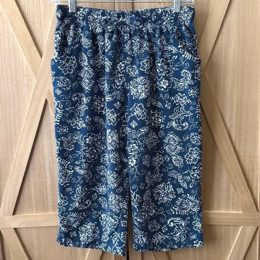 Gloria Vanderbilt Petite Small Blue Floral Paisley Pull On Capri Shorts